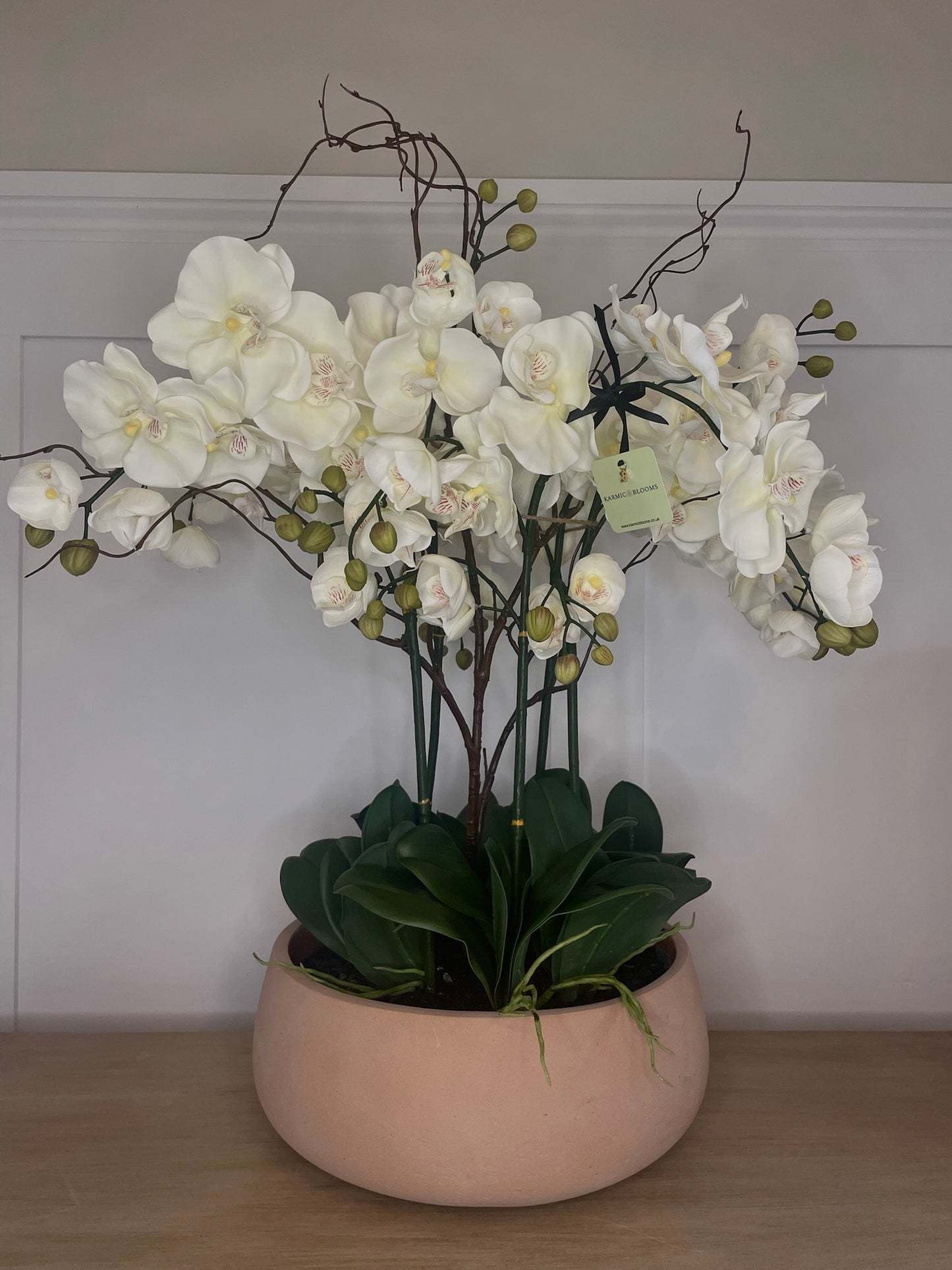 Halo Noir Orchid large faux orchid display with genuine black tourmaline crystal base