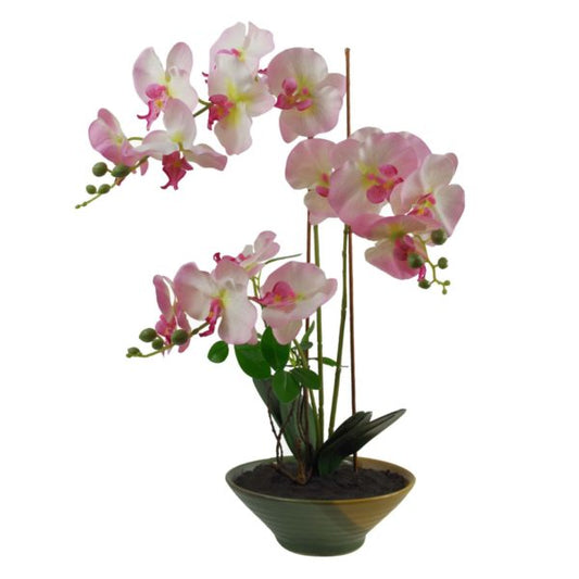 65cms Light pink orchid in Glazed Planter