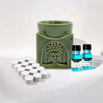 BUDDHA BURNER GIFT SET 2025 Oil Burner and Tealights with Lavender oil