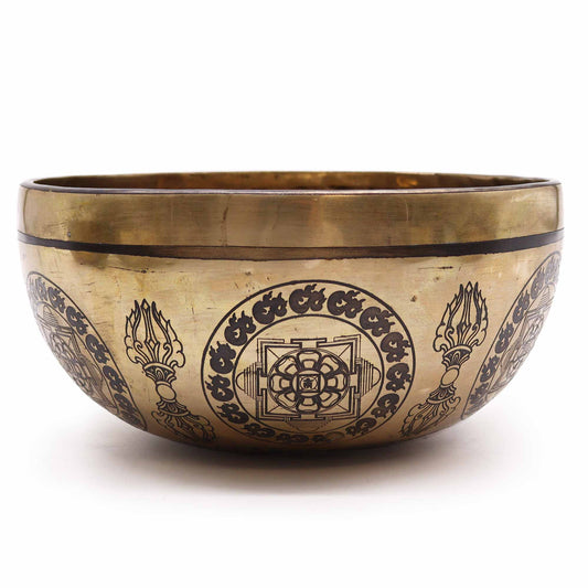 Tibetan Healing Engraved Brass Bowl - 5 Buddhas