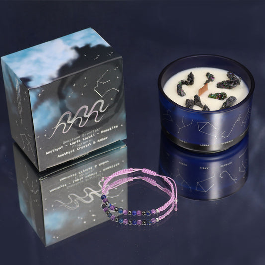 ZODIAC CANDLE AQUARIUS with gemstone bracelet